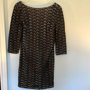 Diane Von Furstenberg black lace dress with tan lining size 4